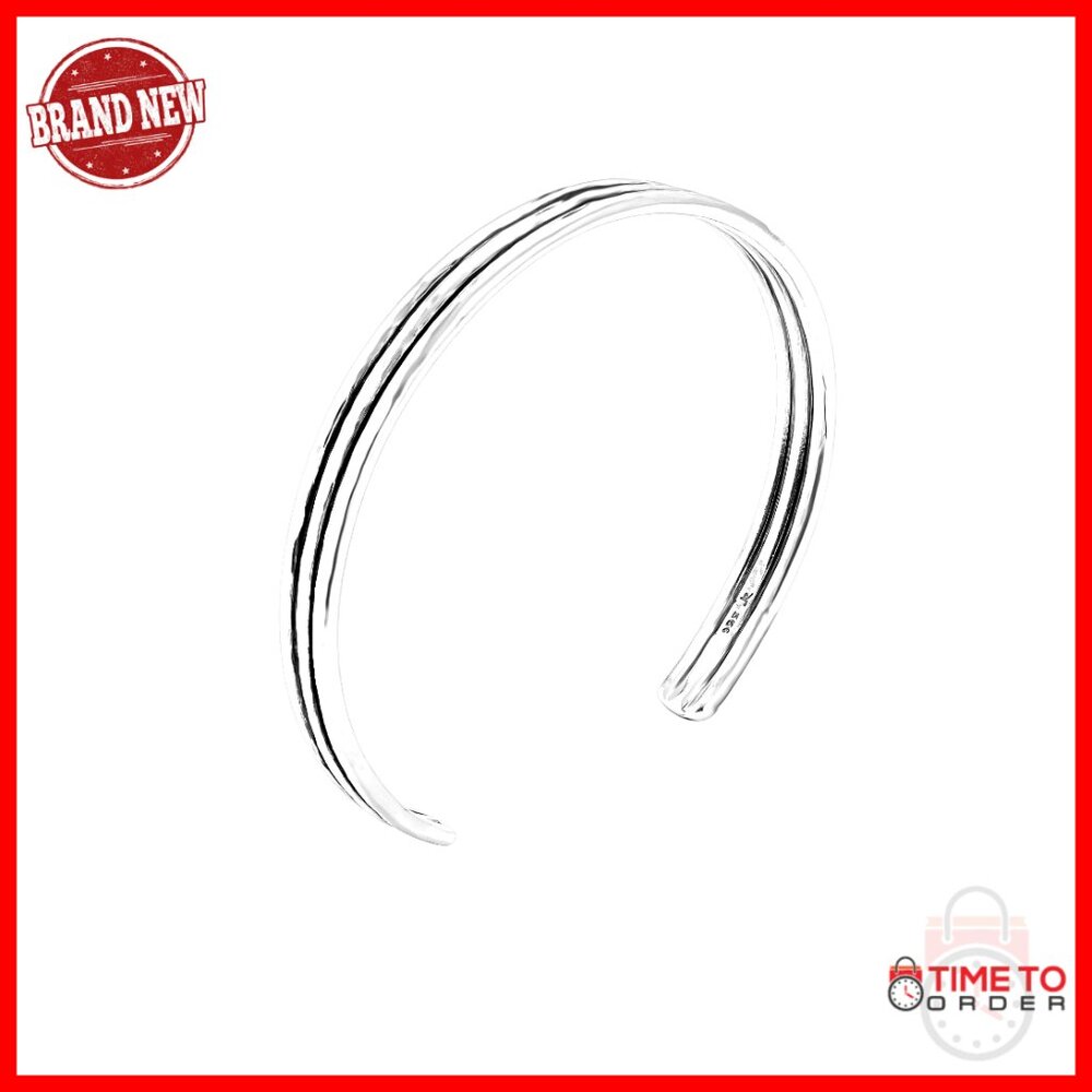 Solid 925 Sterling Silver Ribbed Cuff Bracelet, E… - image 1